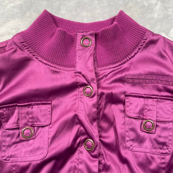 MKM Designs Jacket XL Fuchsia Pink Satin Cropped Ribbed Trim Vintage Y2K - Picture 3 of 12
